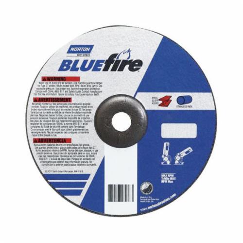 Norton® BlueFire® 66252843235 Depressed Center Wheel, 7 in Dia x 1/4 in THK, 24 Grit, Zirconia Alumina Abrasive