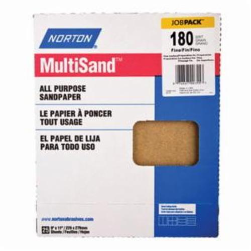 Norton® Adalox® 07660700355 A212 Coated Sanding Sheet, 11 in L x 9 in W, P180 Grit, Fine Grade, Aluminum Oxide Abrasive, Paper Backing