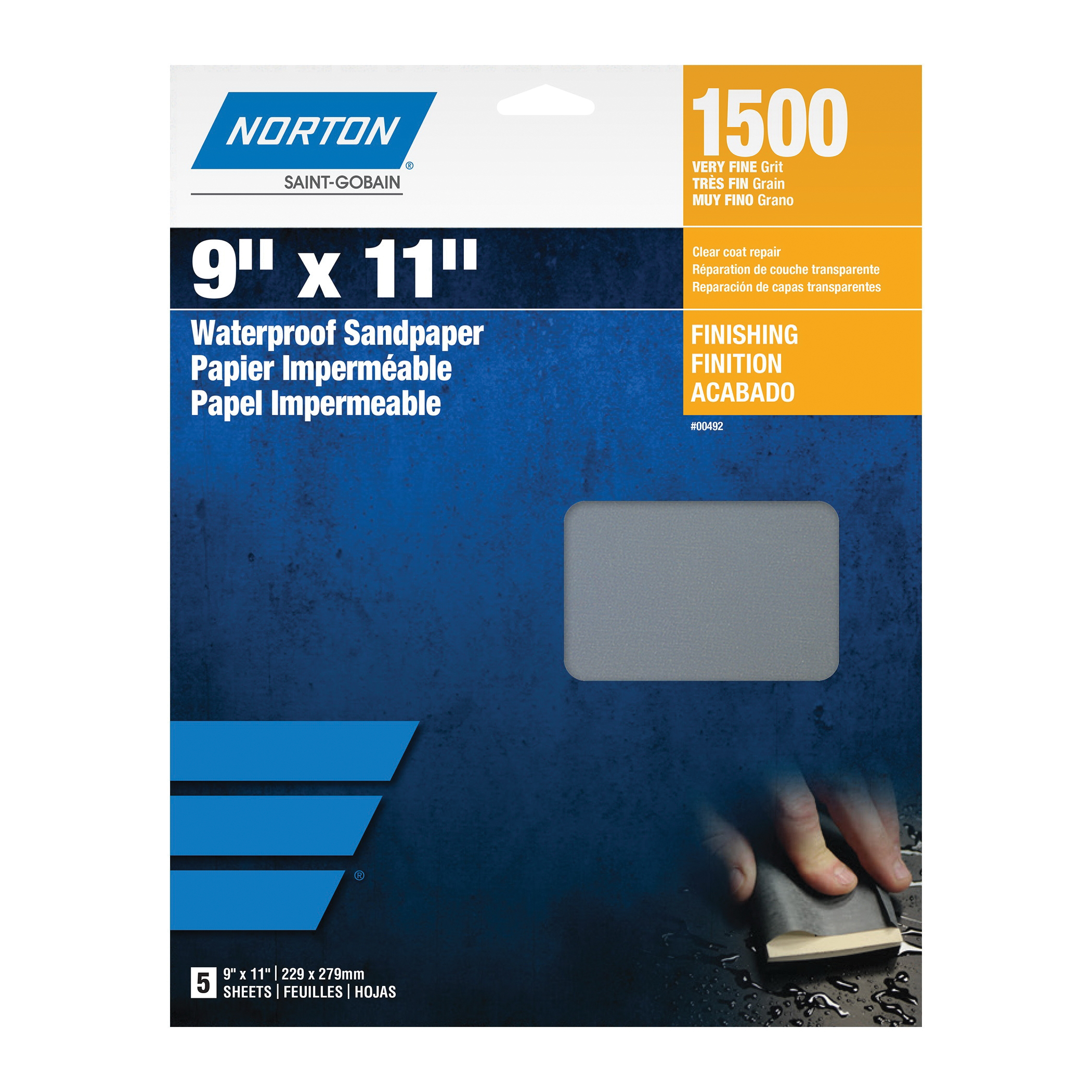 Norton® Black Ice™ 07660700492 T401 Coated Sandpaper Sheet, 11 in L x 9 in W, 1500 Grit, Ultra Fine Grade, Silicon Carbide Abrasive, Paper Backing