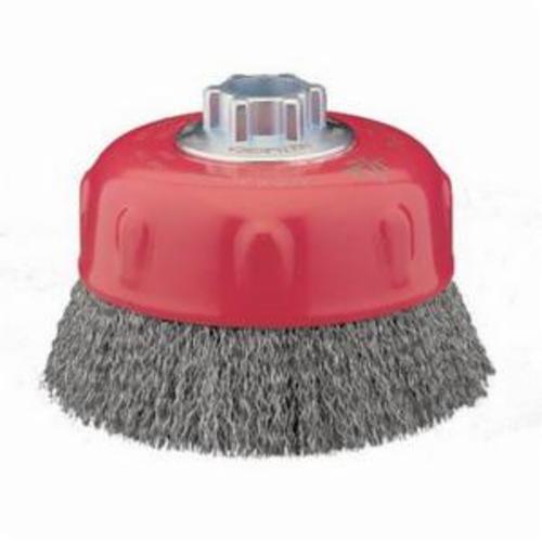 Norton® 69936653348 Single Row Cup Brush, 6 in Dia Brush, 5/8-11 Arbor Hole, 0.014 in Dia Filament/Wire, Crimped, Carbon Steel Fill