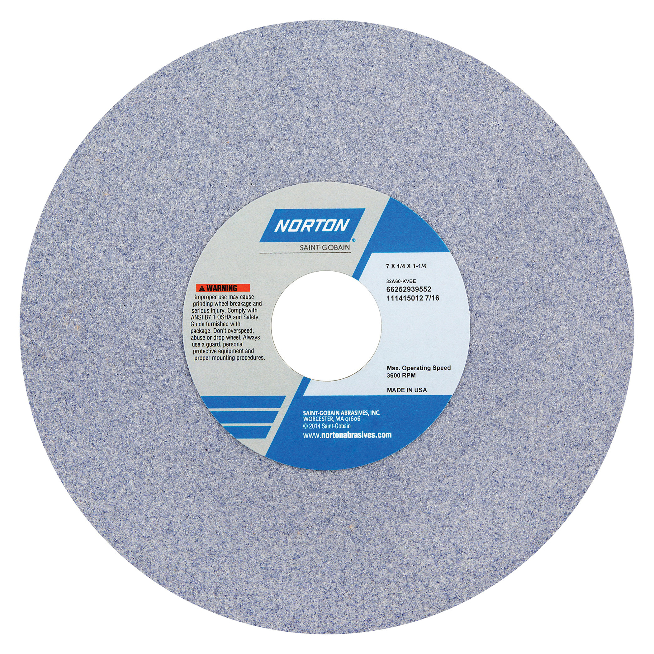 Norton® 66253043727 32A Straight Toolroom Wheel, 8 in Dia x 1/2 in THK, 1-1/4 in Center Hole, 60 Grit, Aluminum Oxide Abrasive