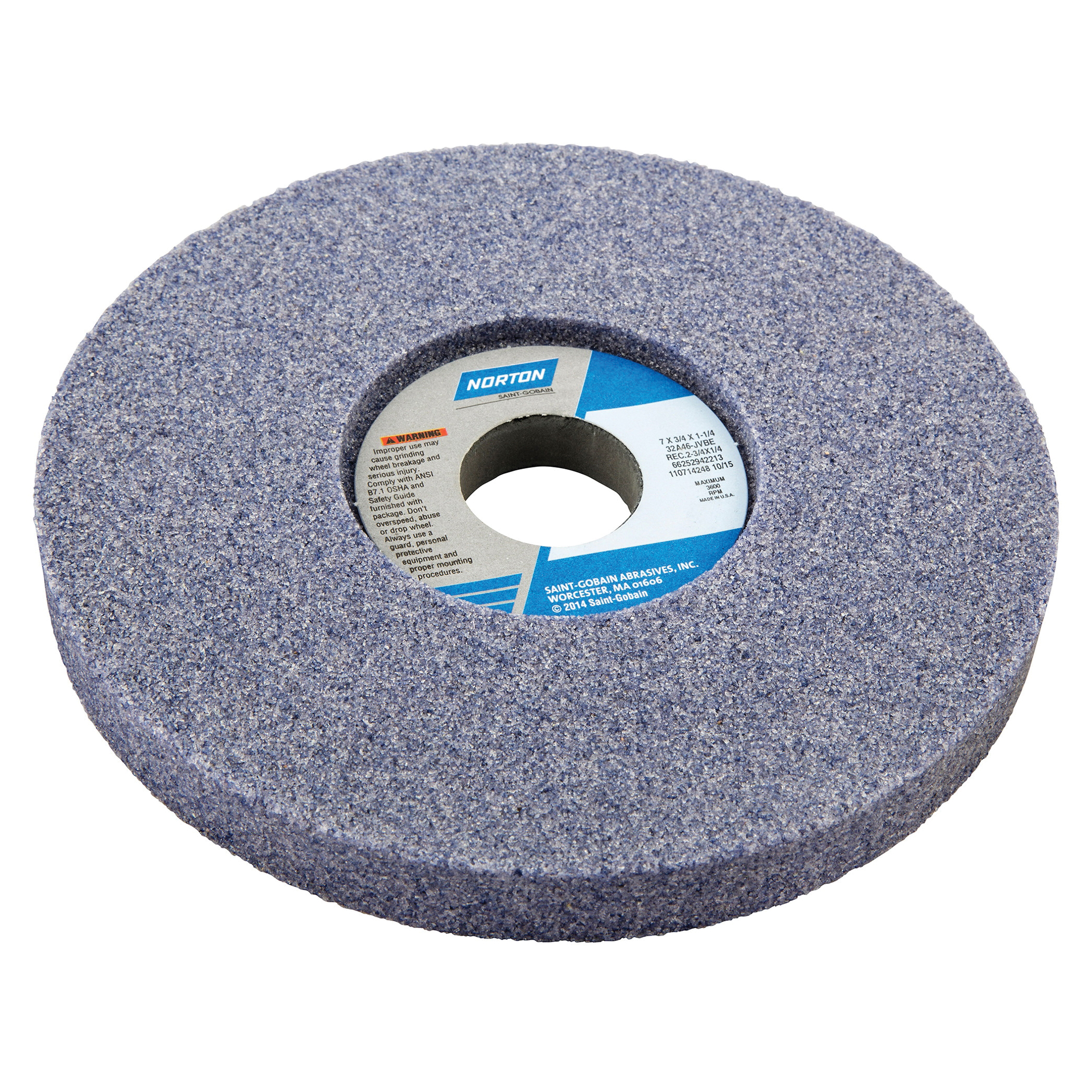 Norton® 66252942211 32A 1-Side Recessed Toolroom Wheel, 7 in Dia x 3/4 in THK, 1-1/4 in Center Hole, 46 Grit, Aluminum Oxide Abrasive