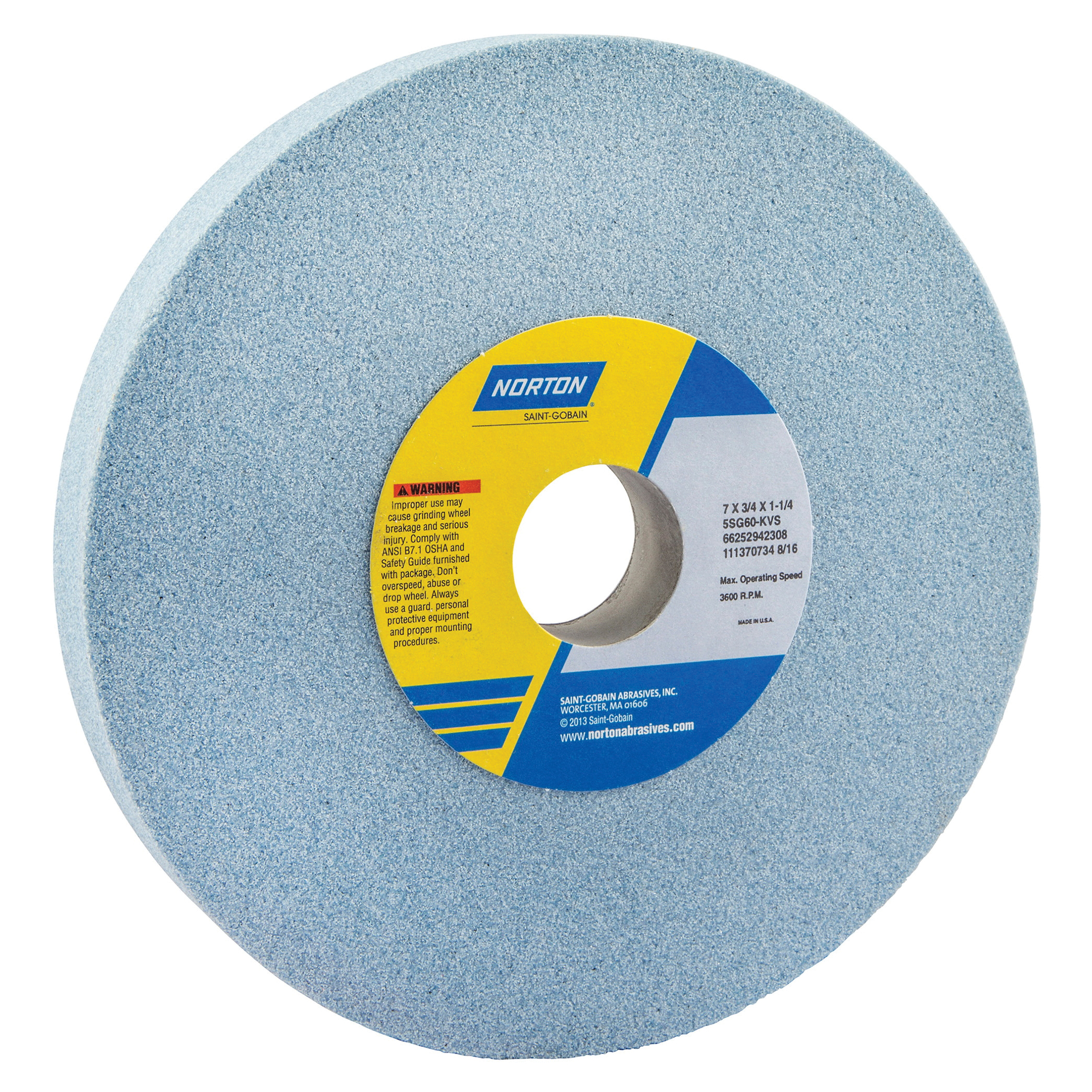 Norton® 66252942308 5SG Straight Toolroom Wheel, 7 in Dia x 3/4 in THK, 1-1/4 in Center Hole, 60 Grit, Ceramic Alumina/Friable Aluminum Oxide Abrasive