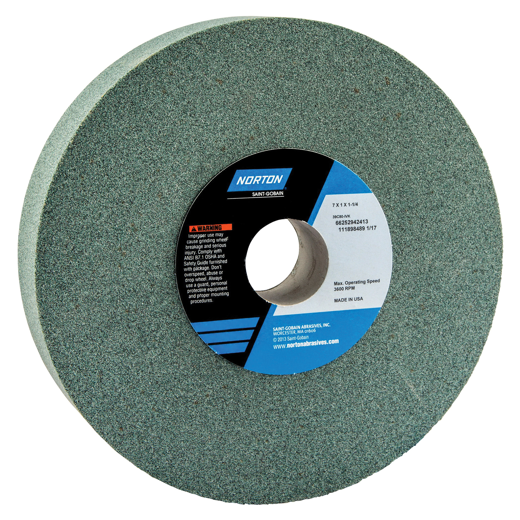 Norton® 66252942416 39C Straight Toolroom Wheel, 7 in Dia x 1 in THK, 1-1/4 in Center Hole, 120 Grit, Silicon Carbide Abrasive