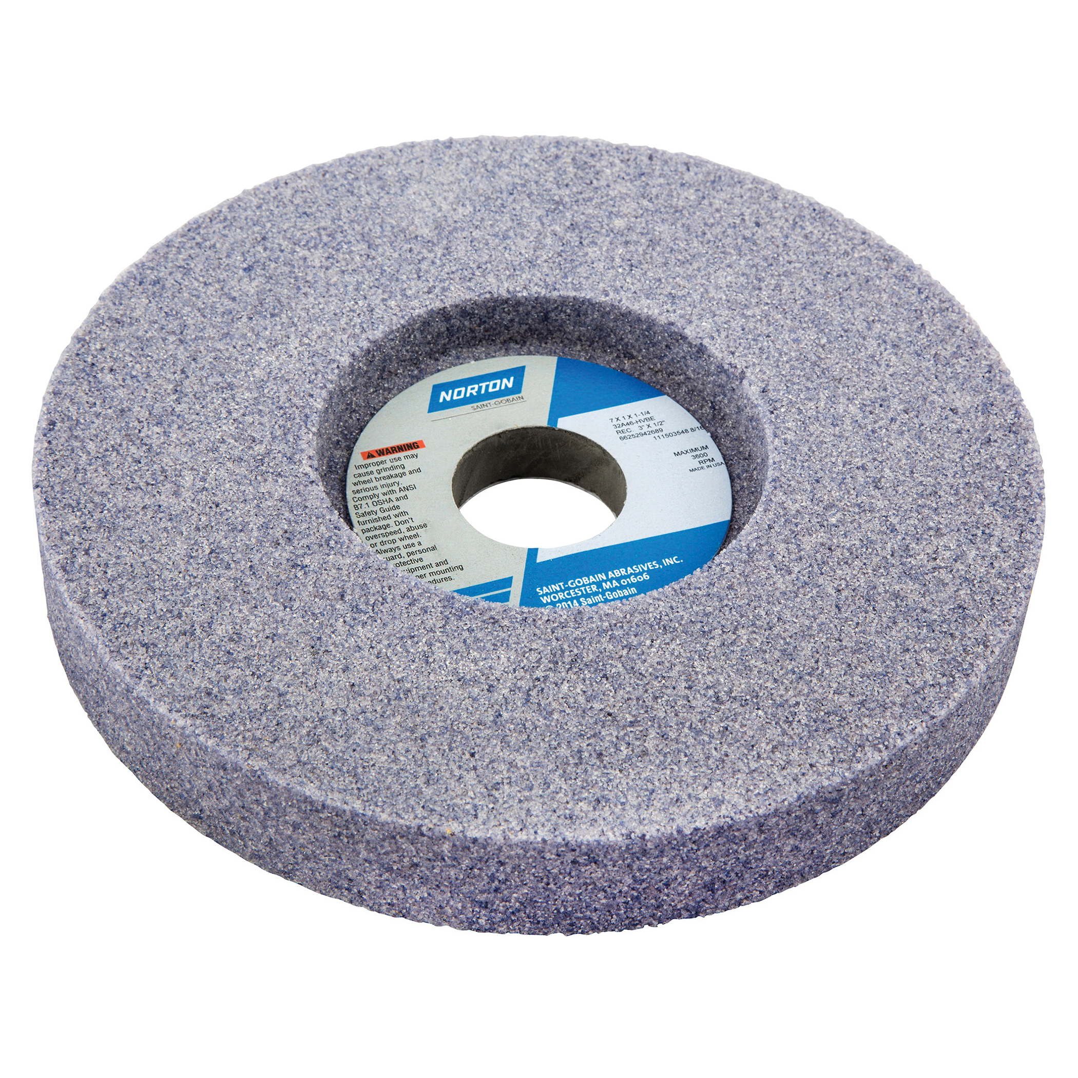 Norton® 66252942686 32A 1-Side Recessed Toolroom Wheel, 7 in Dia x 1 in THK, 1-1/4 in Center Hole, 60 Grit, Aluminum Oxide Abrasive