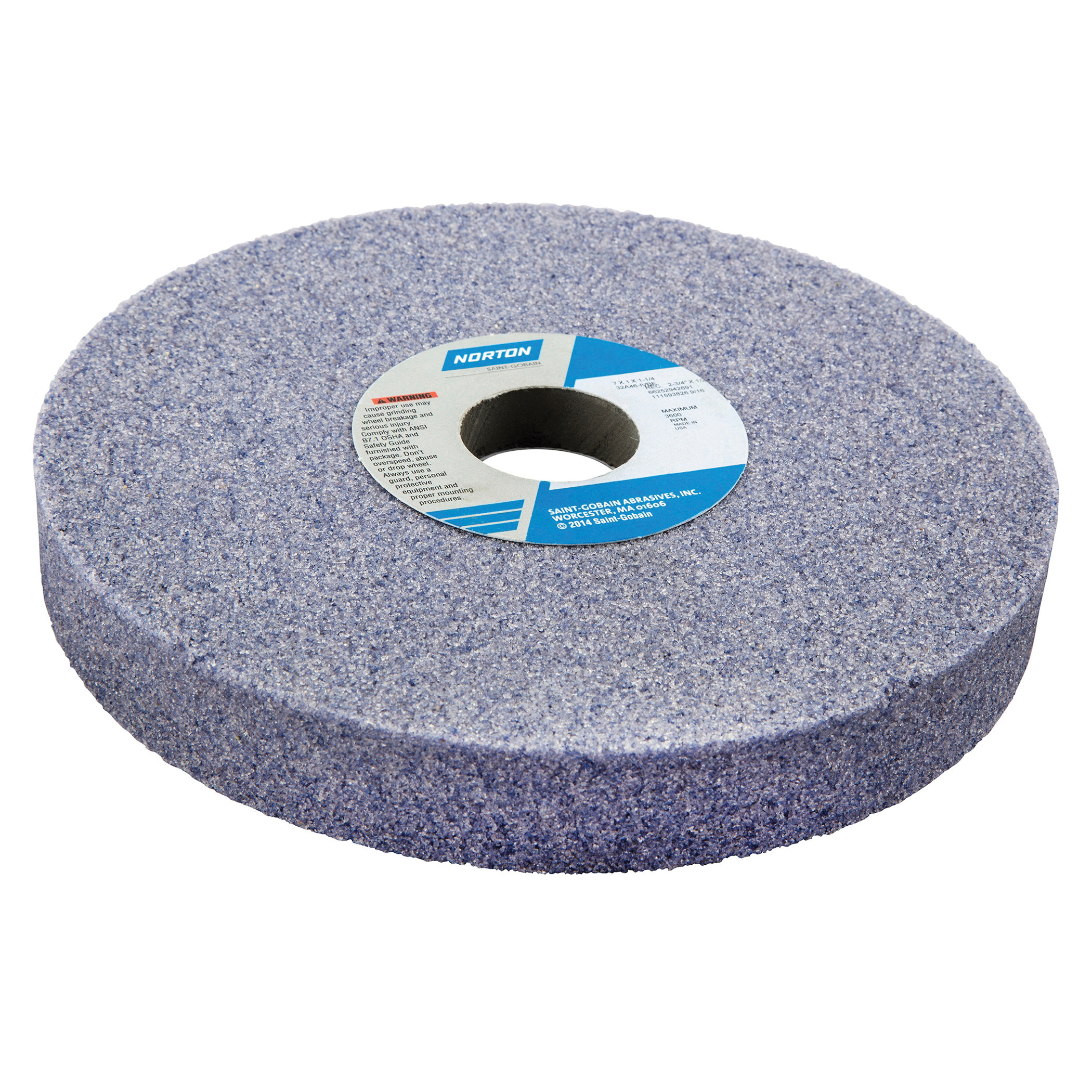Norton® 66252942708 32A 1-Side Recessed Toolroom Wheel, 7 in Dia x 1 in THK, 1-1/4 in Center Hole, 46 Grit, Aluminum Oxide Abrasive