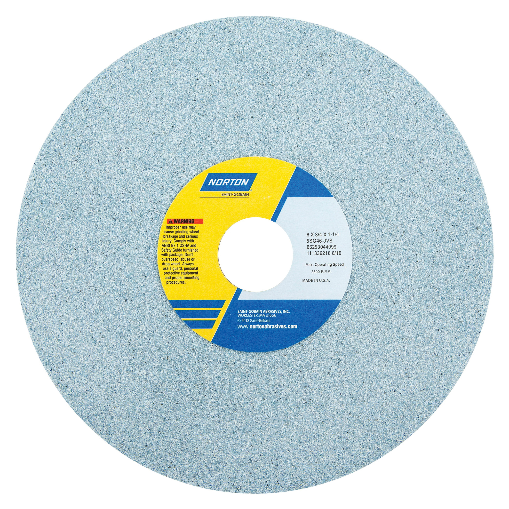 Norton® 66253044101 5SG Straight Toolroom Wheel, 8 in Dia x 3/4 in THK, 1-1/4 in Center Hole, 60 Grit, Ceramic Alumina/Friable Aluminum Oxide Abrasive