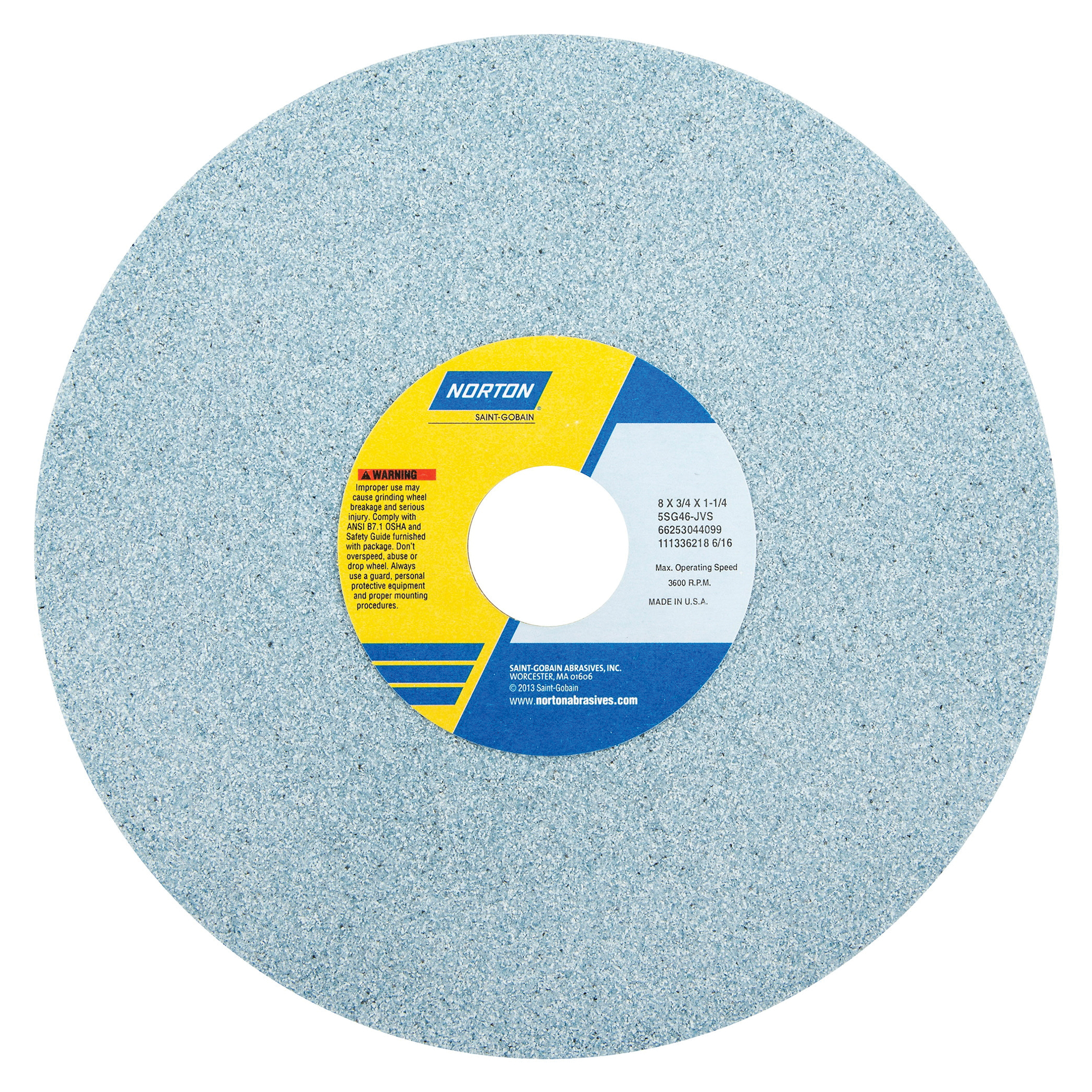 Norton® 66253044102 5SG Straight Toolroom Wheel, 8 in Dia x 3/4 in THK, 1-1/4 in Center Hole, 60 Grit, Ceramic Alumina/Friable Aluminum Oxide Abrasive