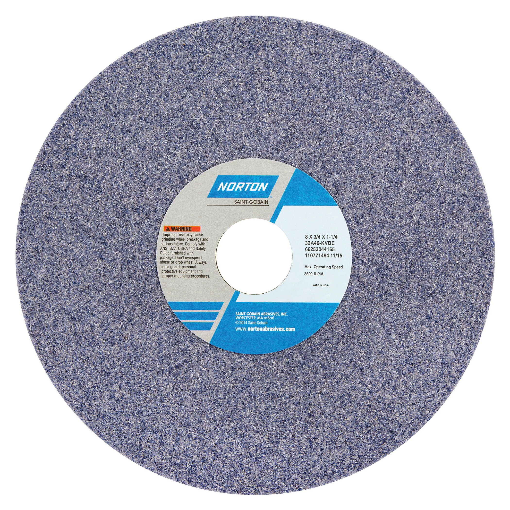 Norton® 66253044168 32A Straight Toolroom Wheel, 8 in Dia x 3/4 in THK, 1-1/4 in Center Hole, 60 Grit, Aluminum Oxide Abrasive