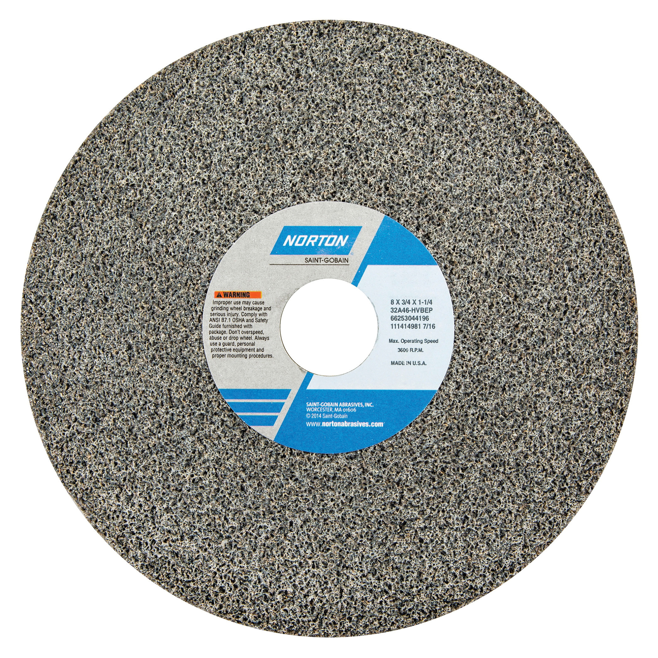 Norton® 66253044196 32A Straight Toolroom Wheel, 8 in Dia x 3/4 in THK, 1-1/4 in Center Hole, 46 Grit, Aluminum Oxide Abrasive