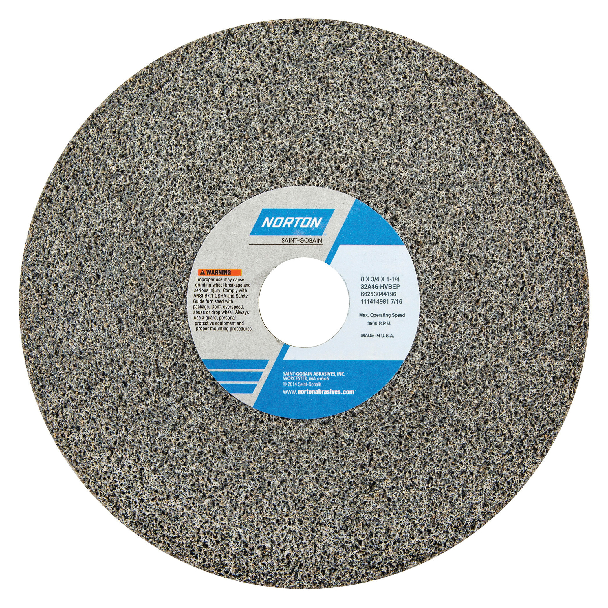 Norton® 66253044198 32A Straight Toolroom Wheel, 8 in Dia x 3/4 in THK, 1-1/4 in Center Hole, 60 Grit, Aluminum Oxide Abrasive