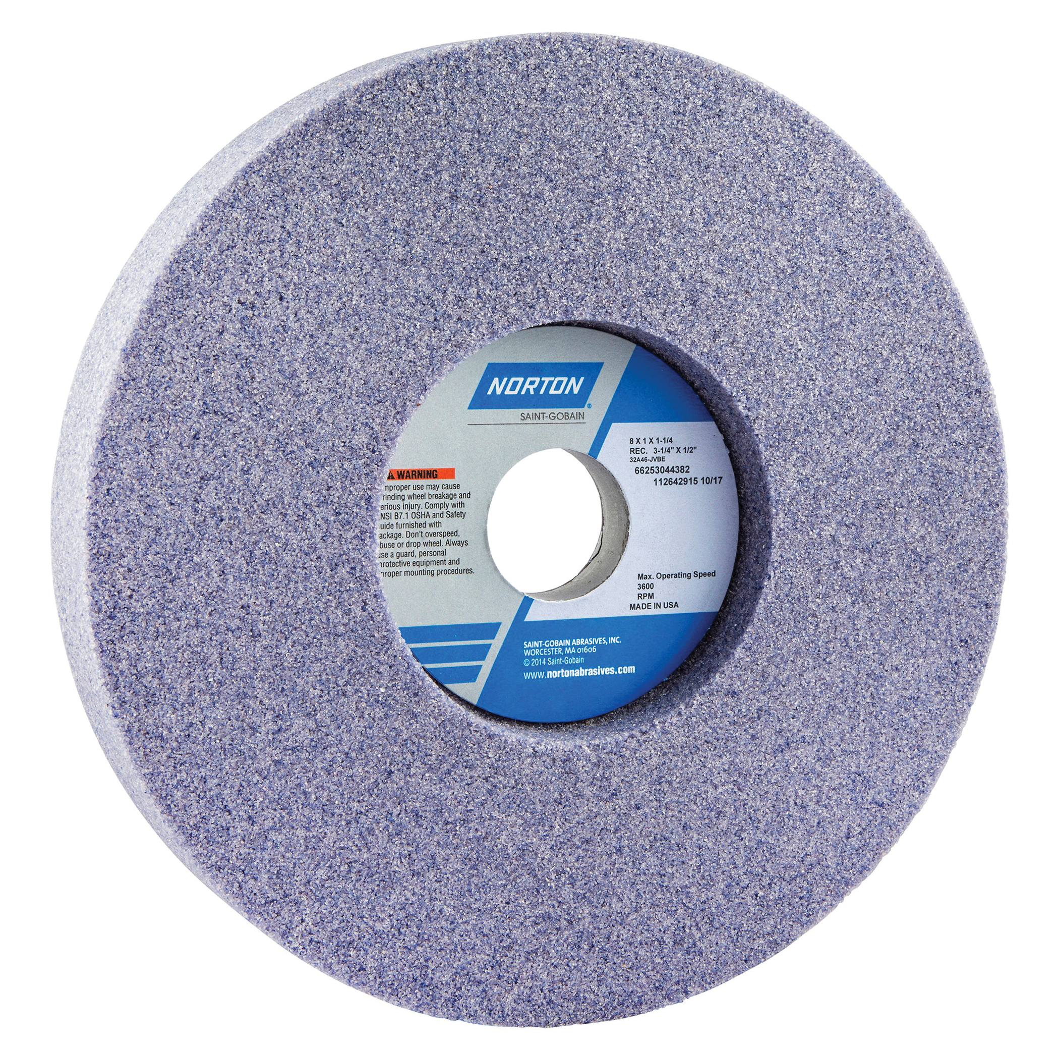 Norton® 66253044382 32A 1-Side Recessed Toolroom Wheel, 8 in Dia x 1 in THK, 1-1/4 in Center Hole, 46 Grit, Aluminum Oxide Abrasive