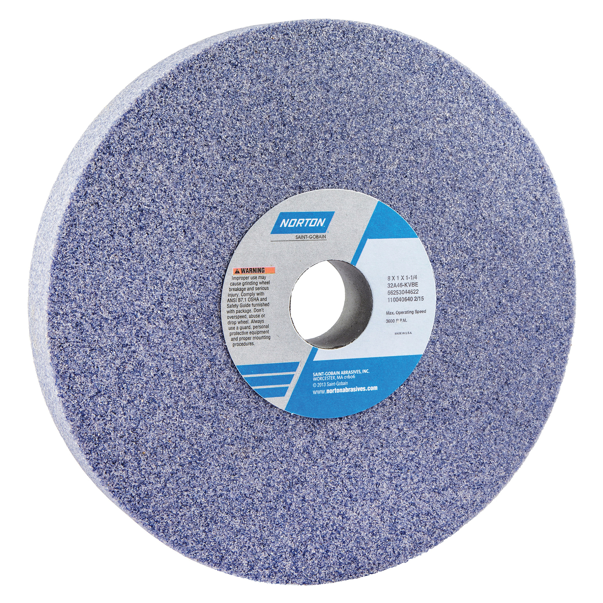 Norton® 66253044622 32A Straight Toolroom Wheel, 8 in Dia x 1 in THK, 1-1/4 in Center Hole, 46 Grit, Aluminum Oxide Abrasive