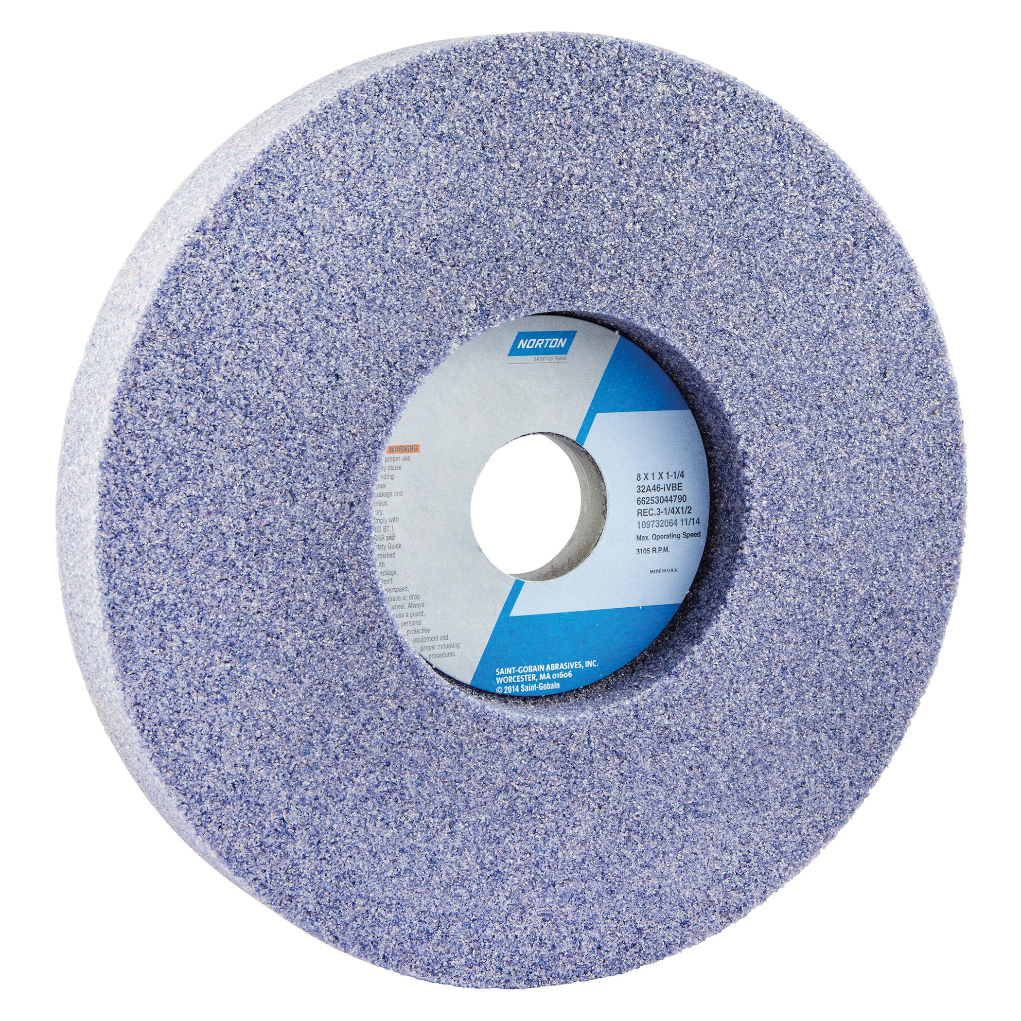 Norton® 66253044790 32A 1-Side Recessed Toolroom Wheel, 8 in Dia x 1 in THK, 1-1/4 in Center Hole, 46 Grit, Aluminum Oxide Abrasive