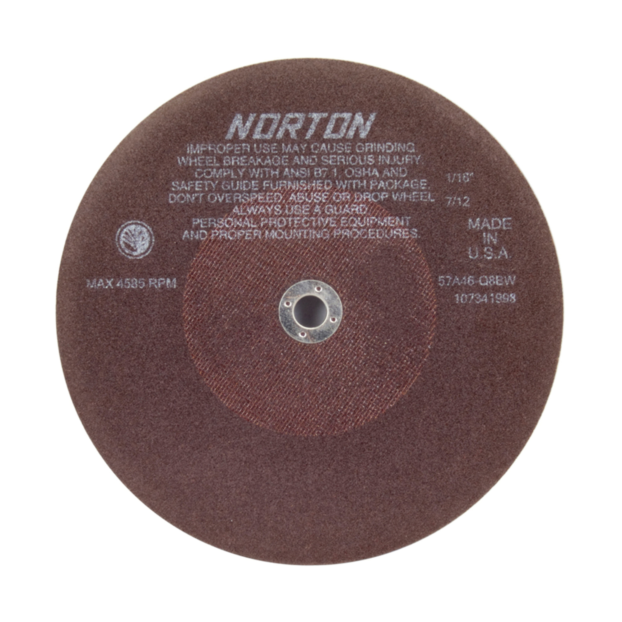 Norton® 66253122818 57A Toolroom Cut-Off Wheel, 10 in Dia x 1/16 in THK, 5/8 in Center Hole, 60 Grit, Aluminum Oxide Abrasive
