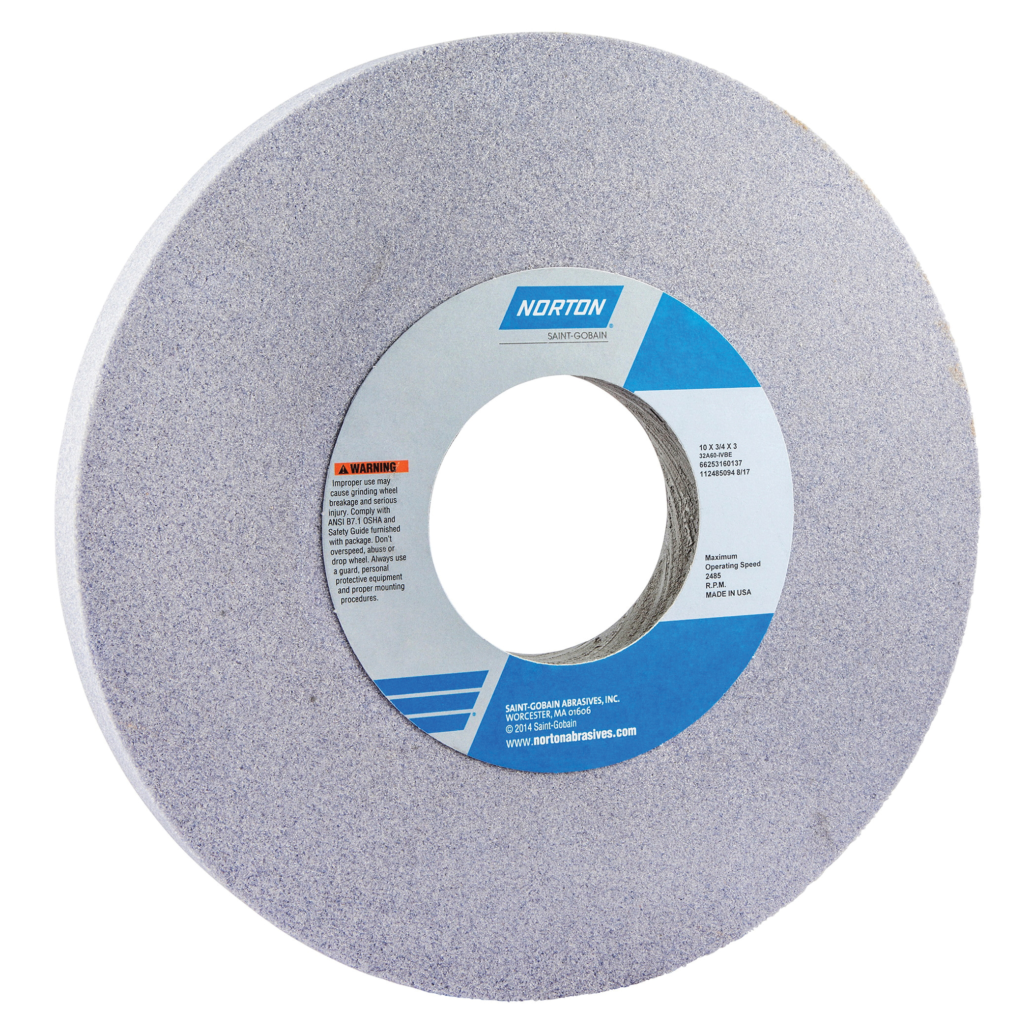 Norton® 66253160137 32A Straight Toolroom Wheel, 10 in Dia x 3/4 in THK, 3 in Center Hole, 60 Grit, Aluminum Oxide Abrasive