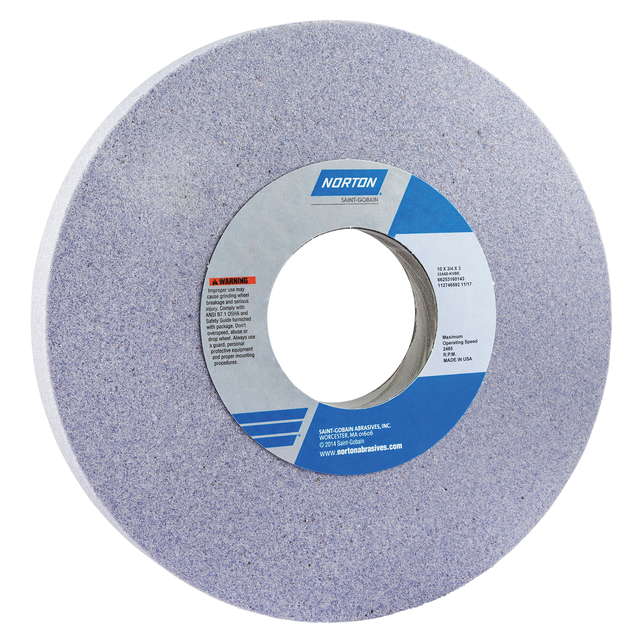 Norton® 66253160143 32A Straight Toolroom Wheel, 10 in Dia x 3/4 in THK, 3 in Center Hole, 60 Grit, Aluminum Oxide Abrasive
