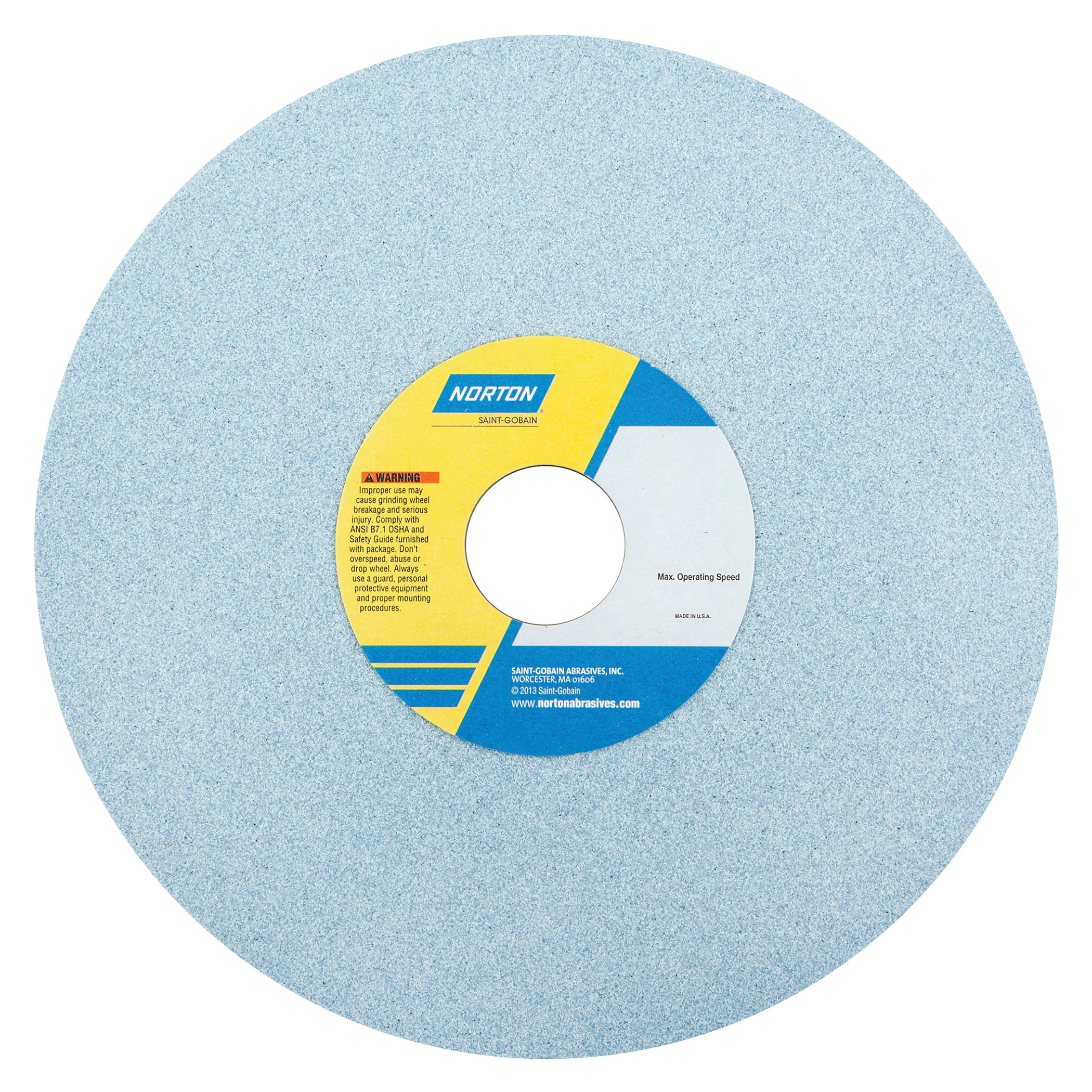 Norton® 66253160400 5SG Straight Toolroom Wheel, 10 in Dia x 1 in THK, 3 in Center Hole, 46 Grit, Ceramic Alumina/Friable Aluminum Oxide Abrasive