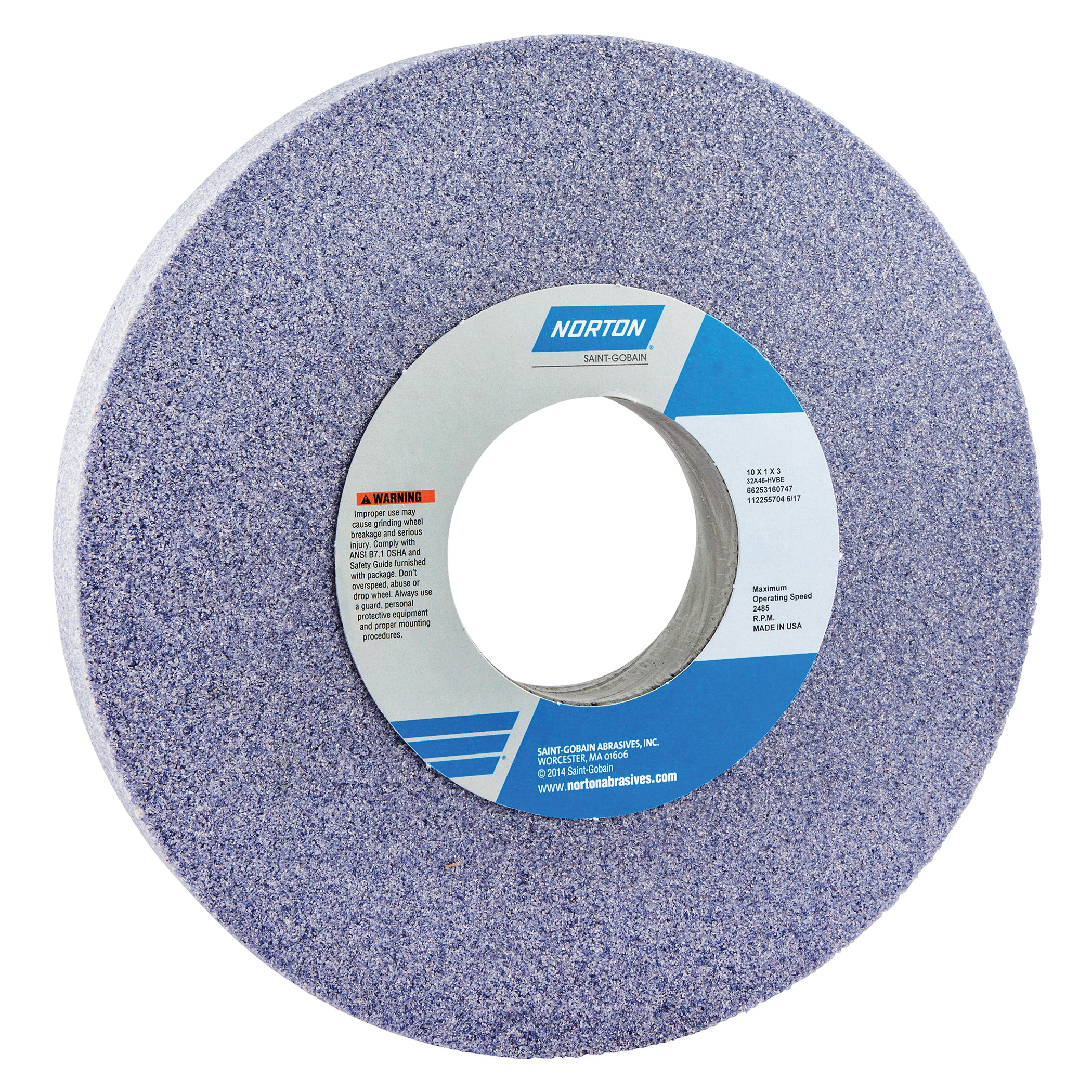Norton® 66253160747 32A Straight Toolroom Wheel, 10 in Dia x 1 in THK, 3 in Center Hole, 46 Grit, Aluminum Oxide Abrasive