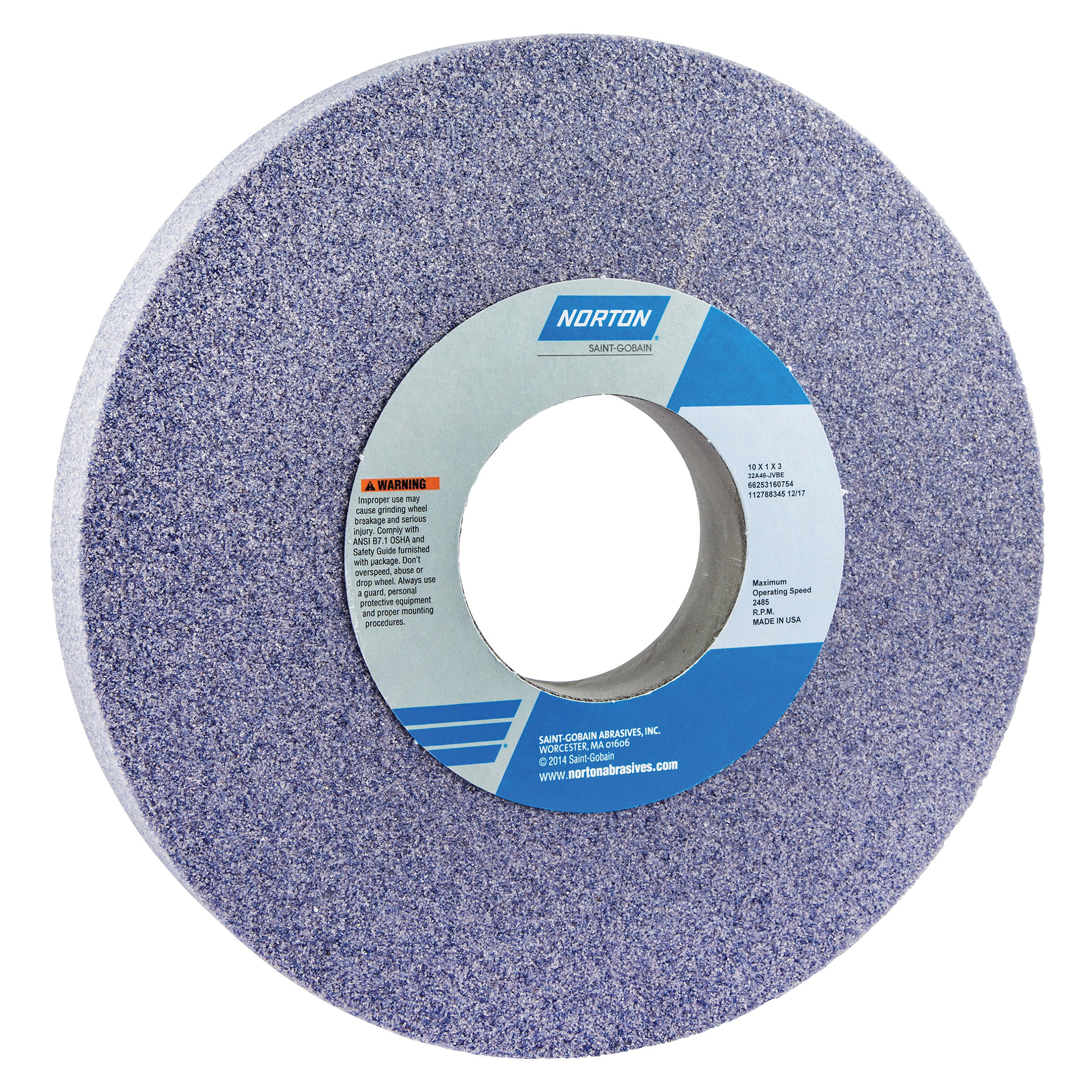 Norton® 66253160754 32A Straight Toolroom Wheel, 10 in Dia x 1 in THK, 3 in Center Hole, 46 Grit, Aluminum Oxide Abrasive