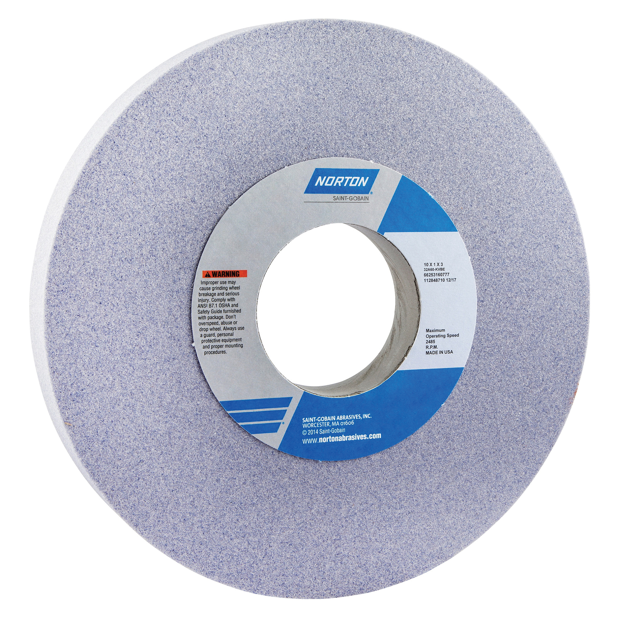 Norton® 66253160777 32A Straight Toolroom Wheel, 10 in Dia x 1 in THK, 3 in Center Hole, 60 Grit, Aluminum Oxide Abrasive