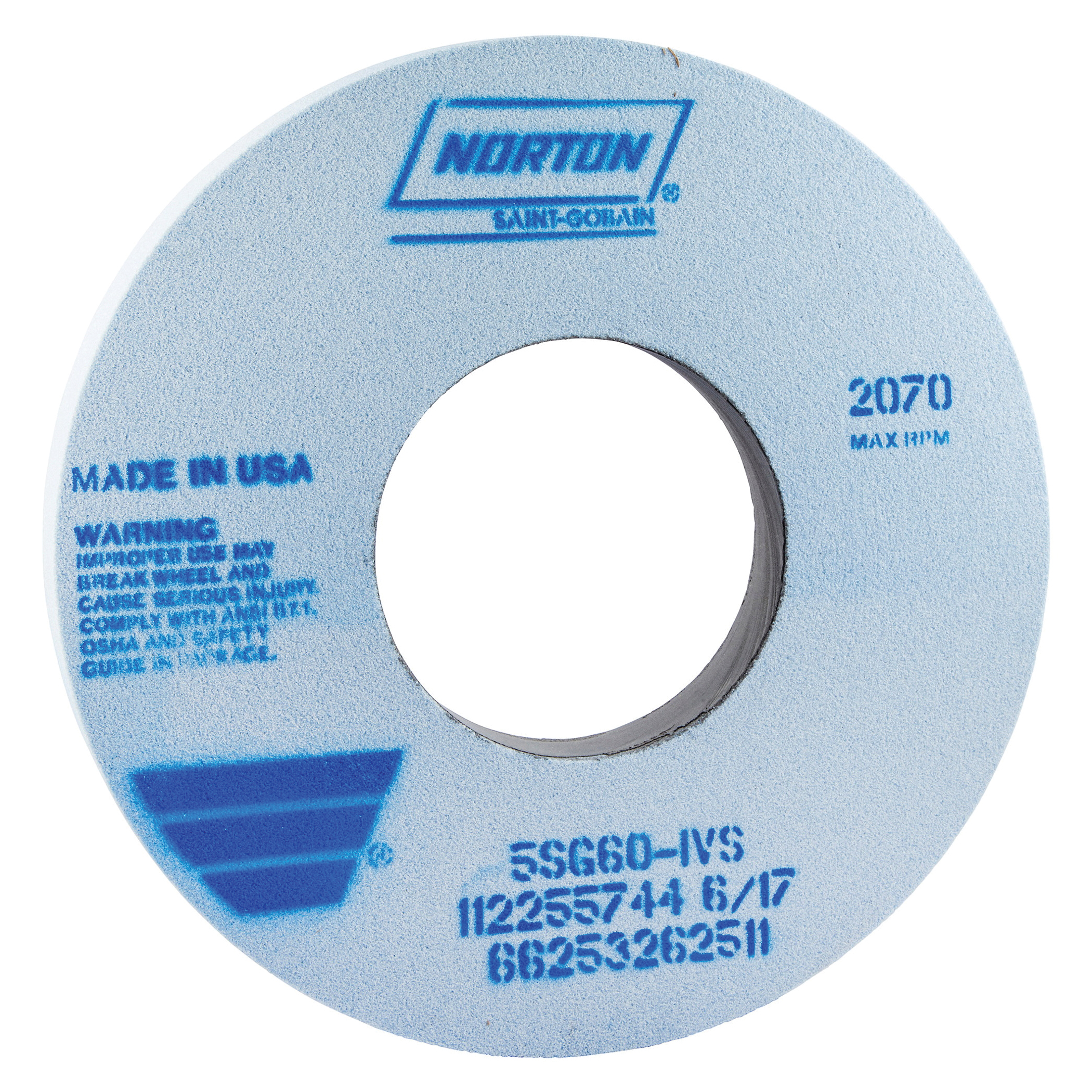 Norton® 66253262509 5SG Straight Toolroom Wheel, 12 in Dia x 1 in THK, 5 in Center Hole, 46 Grit, Ceramic Alumina/Friable Aluminum Oxide Abrasive