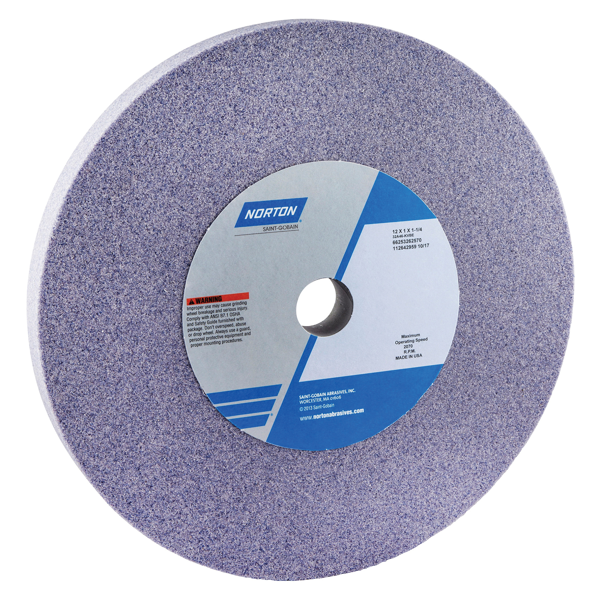Norton® 66253262570 32A Straight Toolroom Wheel, 12 in Dia x 1 in THK, 1-1/4 in Center Hole, 46 Grit, Aluminum Oxide Abrasive