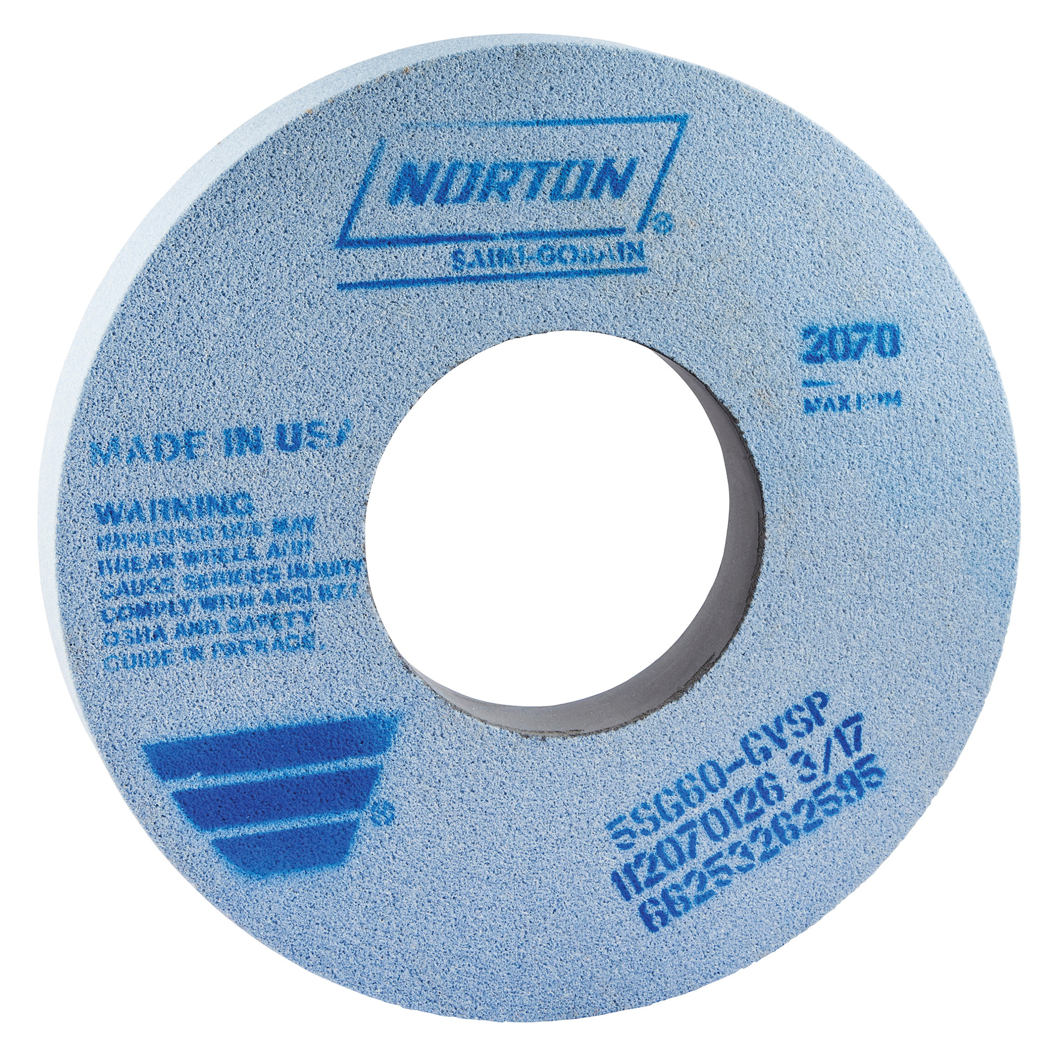 Norton® 66253262594 5SG Straight Toolroom Wheel, 12 in Dia x 1 in THK, 5 in Center Hole, 46 Grit, Ceramic Alumina/Friable Aluminum Oxide Abrasive
