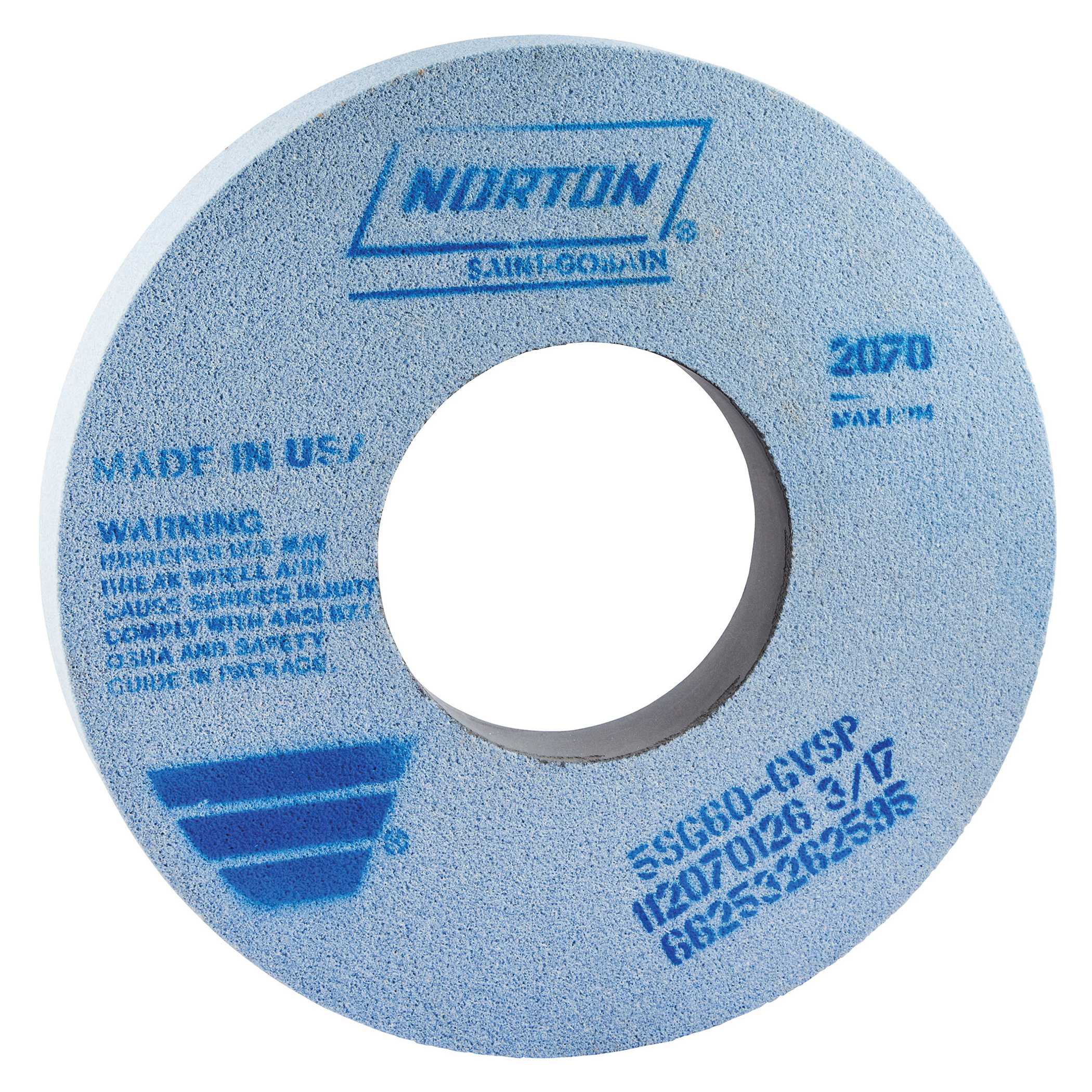 Norton® 66253262595 5SG Straight Toolroom Wheel, 12 in Dia x 1 in THK, 5 in Center Hole, 60 Grit, Ceramic Alumina/Friable Aluminum Oxide Abrasive