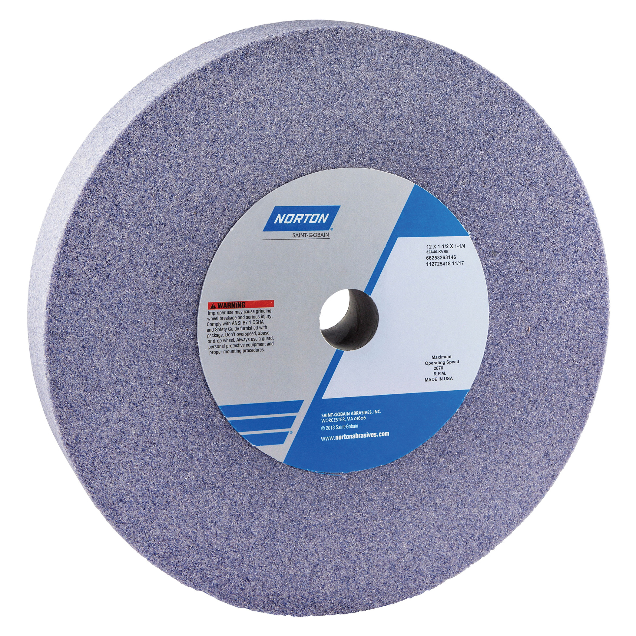 Norton® 66253263146 32A Straight Toolroom Wheel, 12 in Dia x 1-1/2 in THK, 1-1/4 in Center Hole, 46 Grit, Aluminum Oxide Abrasive