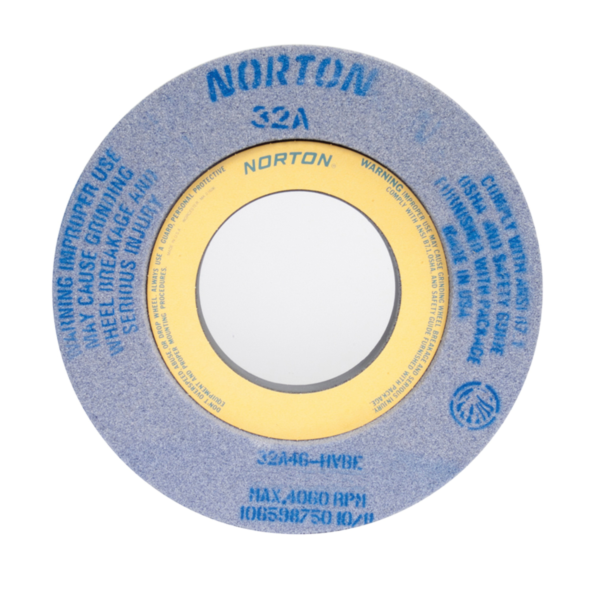 Norton® 66253263594 32A 2-Side Recessed Toolroom Wheel, 12 in Dia x 2 in THK, 5 in Center Hole, 46 Grit, Aluminum Oxide Abrasive