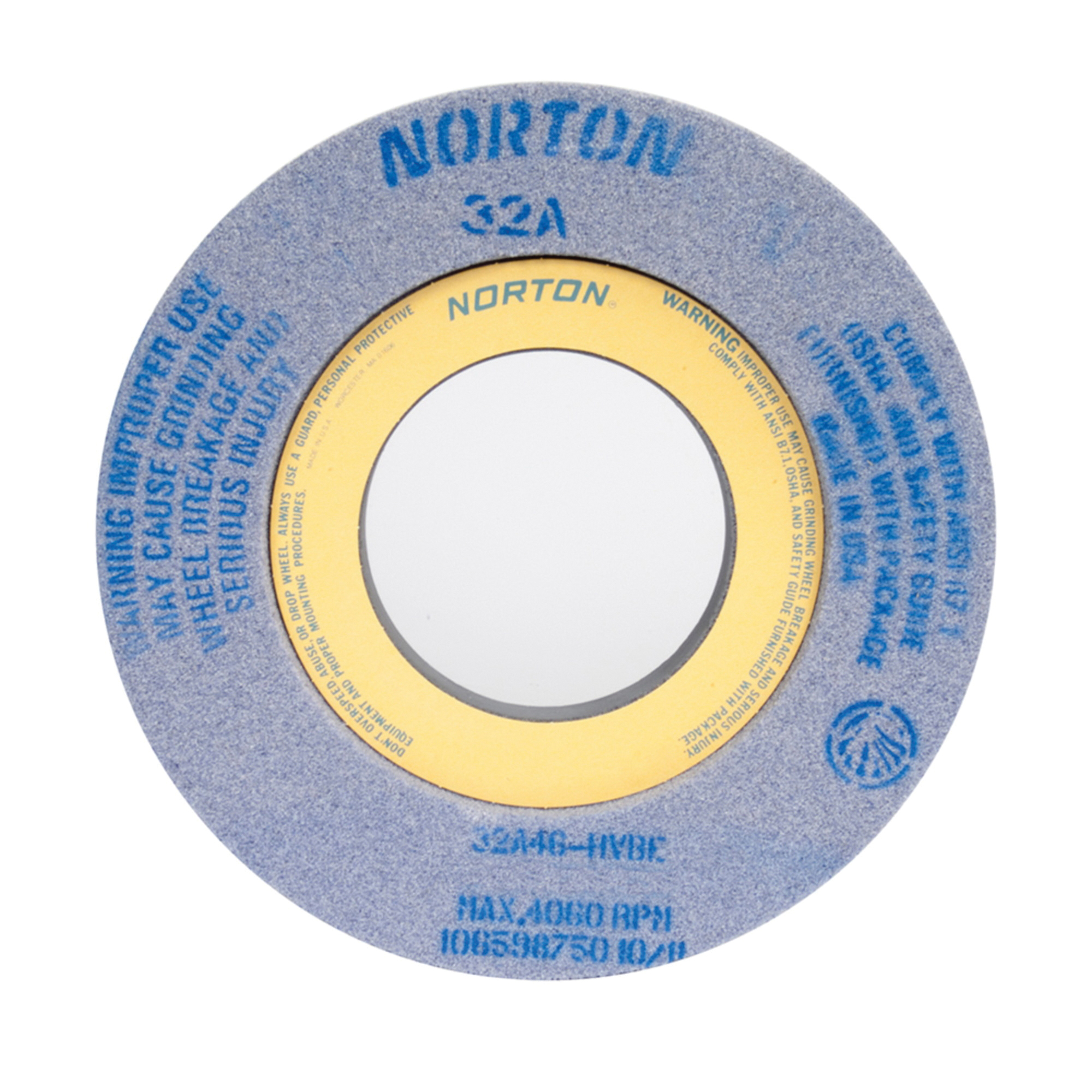 Norton® 66253263596 32A 2-Side Recessed Toolroom Wheel, 12 in Dia x 2 in THK, 5 in Center Hole, 46 Grit, Aluminum Oxide Abrasive