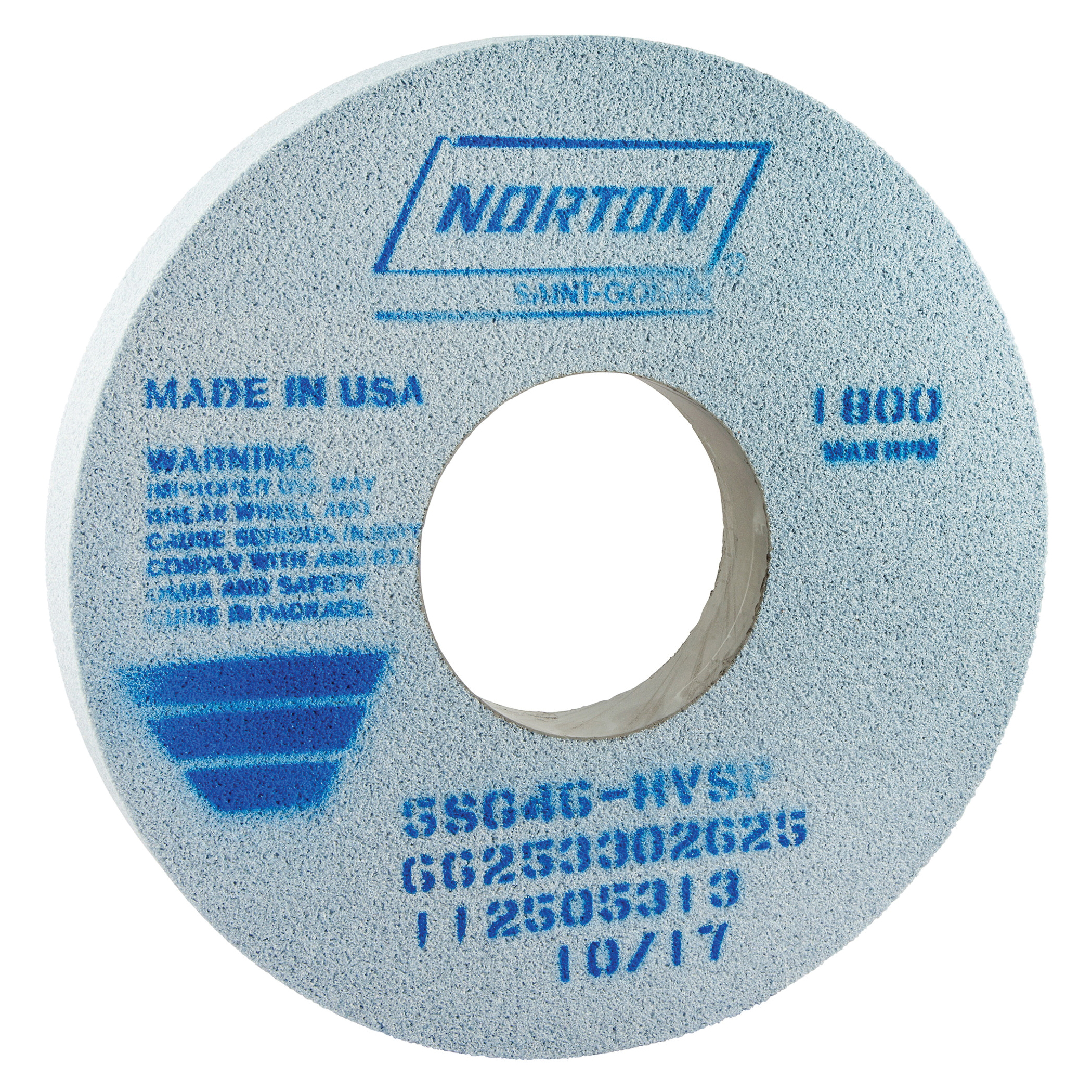 Norton® 66253302625 5SG Straight Toolroom Wheel, 14 in Dia x 1-1/2 in THK, 5 in Center Hole, 46 Grit, Ceramic Alumina/Friable Aluminum Oxide Abrasive