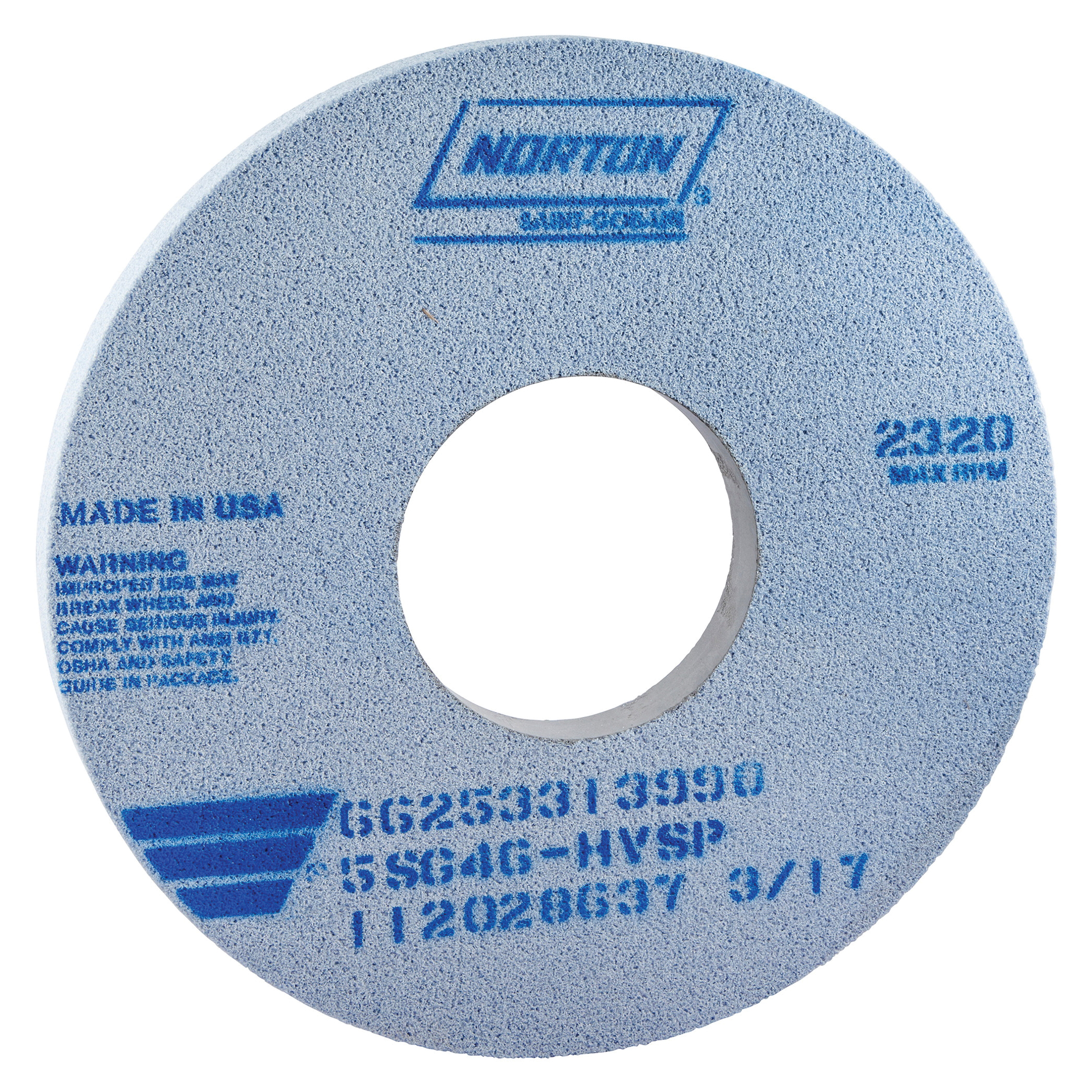 Norton® 66253313990 5SG Straight Toolroom Wheel, 14 in Dia x 1 in THK, 5 in Center Hole, 46 Grit, Ceramic Alumina/Friable Aluminum Oxide Abrasive