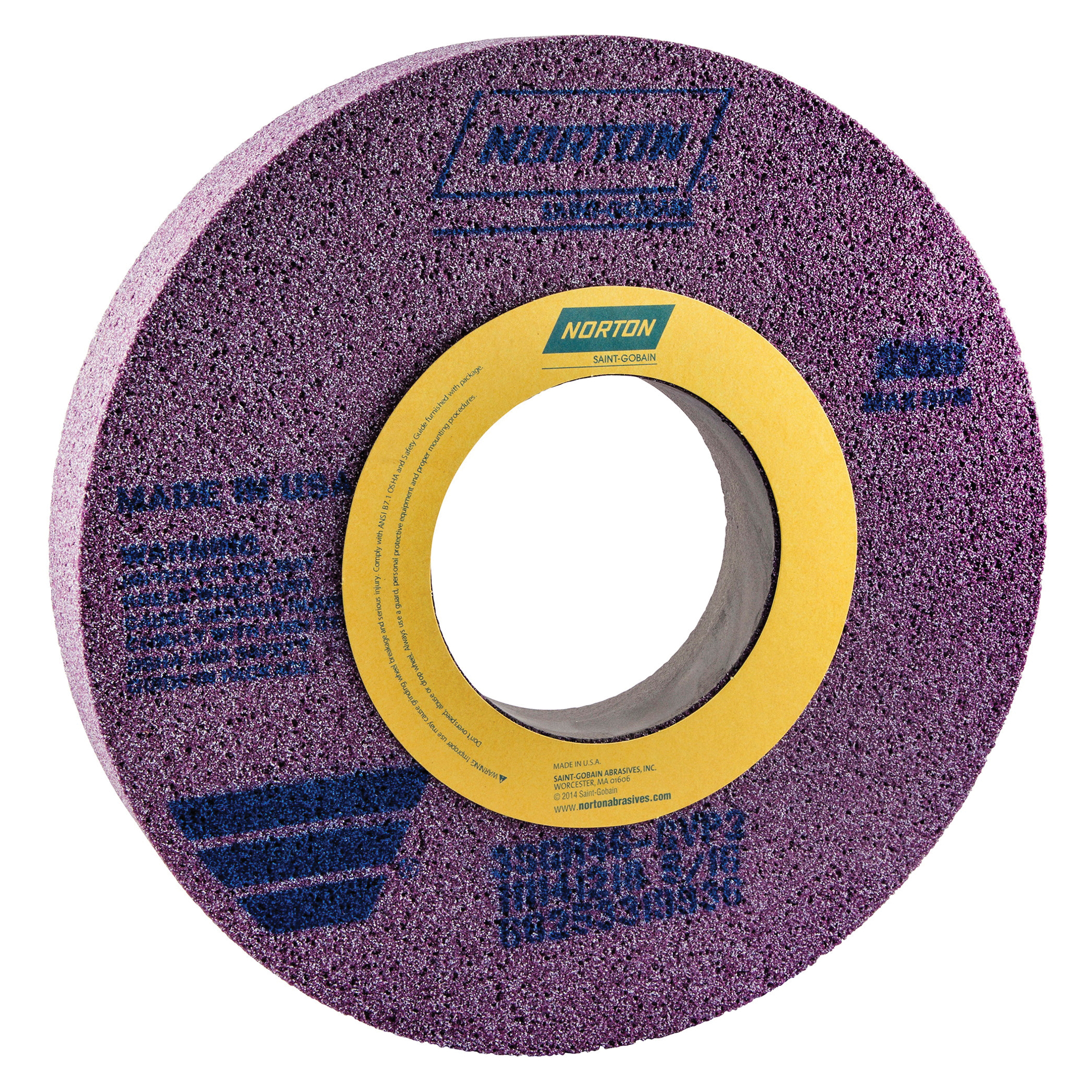 Norton® 66253319936 3SGR 1-Side Recessed Toolroom Wheel, 14 in Dia x 2 in THK, 5 in Center Hole, 46 Grit, Ceramic Alumina Abrasive