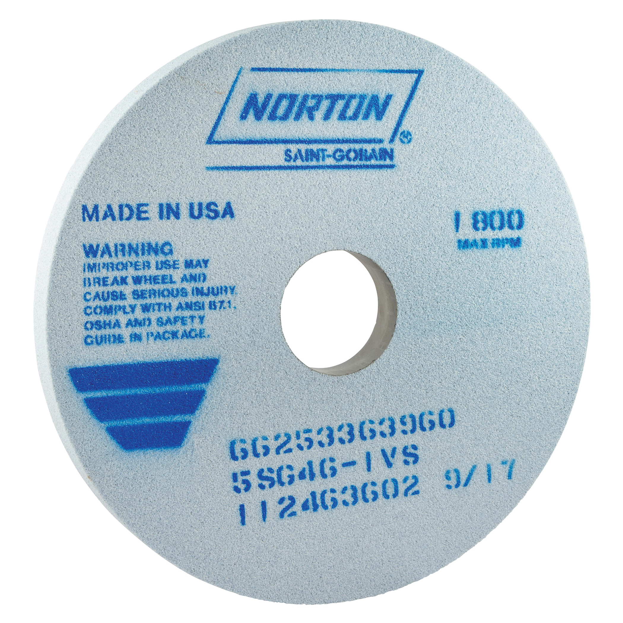 Norton® 66253363960 5SG Straight Toolroom Wheel, 14 in Dia x 1 in THK, 3 in Center Hole, 46 Grit, Ceramic Alumina/Friable Aluminum Oxide Abrasive