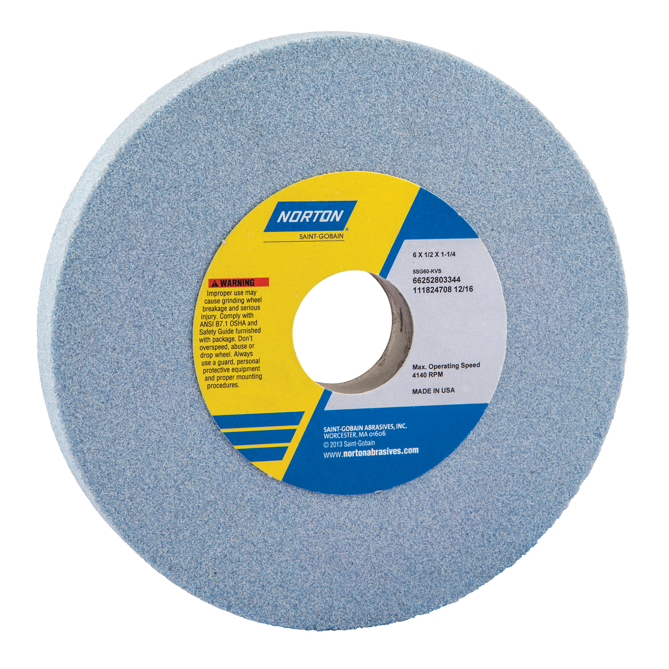 Norton® 66253363971 5SG Straight Toolroom Grinding Wheel, 14 in Dia x 1 in THK, 5 in Center Hole, 46 Grit, Ceramic Alumina Abrasive