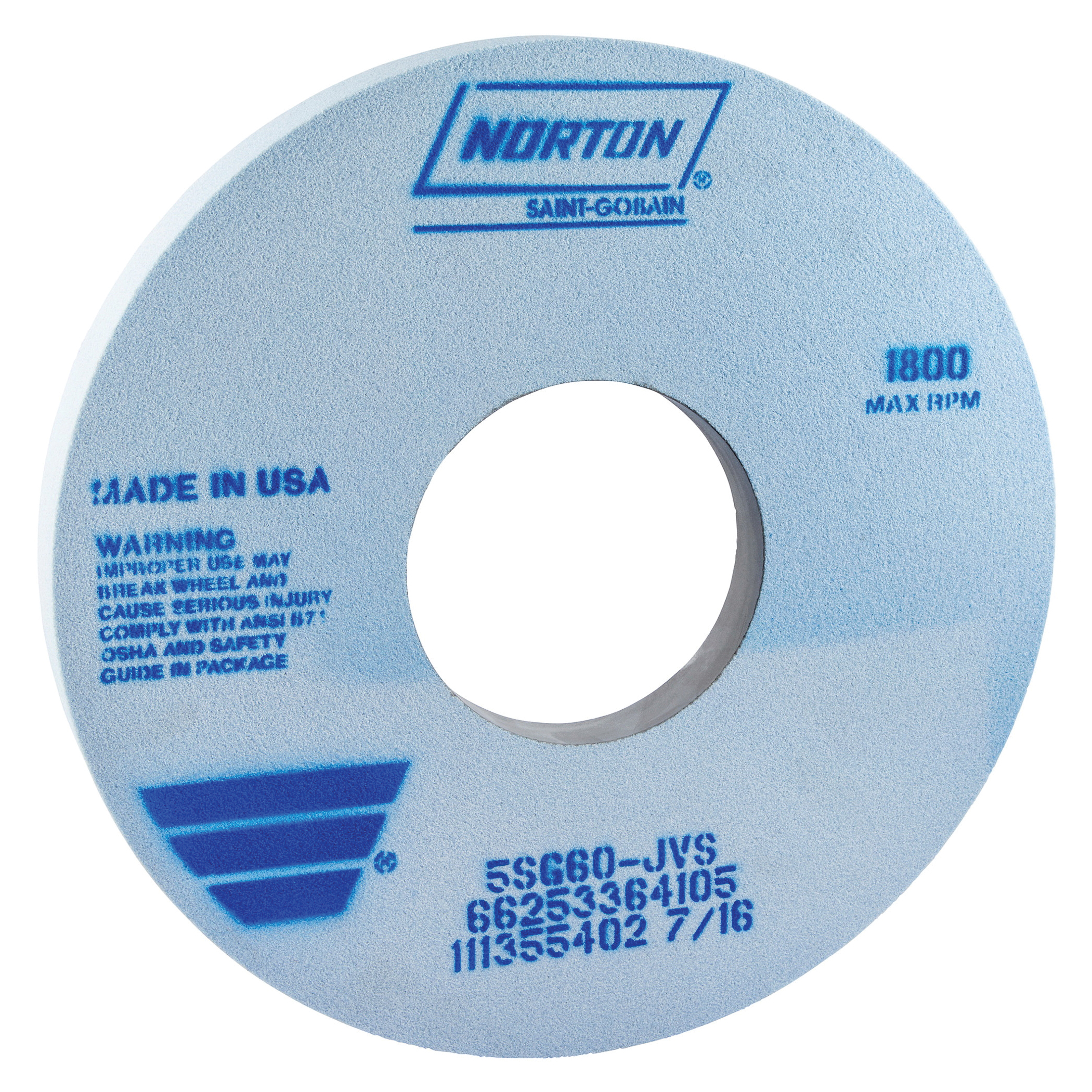 Norton® 66253364102 5SG 1-Side Recessed Toolroom Wheel, 14 in Dia x 1-1/2 in THK, 5 in Center Hole, 46 Grit, Ceramic Alumina/Friable Aluminum Oxide Abrasive