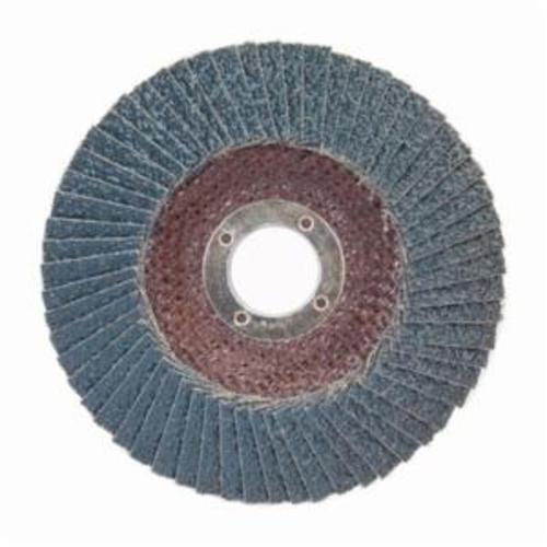 Norton® BlueFire® 66254461163 R884P Center Mount Standard Density Coated Abrasive Flap Disc, 4-1/2 in Dia, 7/8 in Center Hole, P60 Grit, Coarse Grade, Zirconia Alumina Plus Abrasive, Type 29/Conical Disc