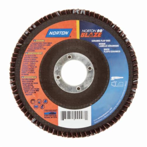 Norton® Blaze® 66261100007 R980 Standard Density Coated Abrasive Flap Disc, 4-1/2 in Dia, 60 Grit, Coarse Grade, Ceramic Alumina Abrasive, Type 27/Flat Disc
