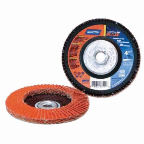 Norton® Blaze® 66261183490 R980 Standard Density Coated Abrasive Flap Disc, 4-1/2 in Dia, 36 Grit, Extra Coarse Grade, Ceramic Alumina Abrasive, Type 29/Conical Disc