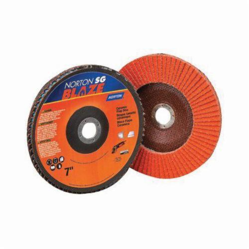 Norton® Blaze® 66261190001 R980 Standard Density Coated Abrasive Flap Disc, 5 in Dia, 7/8 in Center Hole, 36 Grit, Extra Coarse Grade, Ceramic Alumina Abrasive, Type 29/Conical Disc