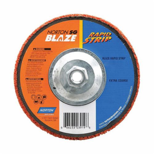Norton® Blaze® Rapid Strip™ 66623303919 Non-Woven Depressed Center Disc, 7 in Dia, 36 to 50 Grit, Extra Coarse Grade, Ceramic Alumina Abrasive, Fiberglass Backing