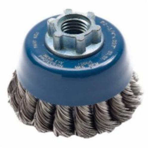 Norton® 69936653340 Single Row Cup Brush, 2-3/4 in Dia Brush, 5/8-11 Arbor Hole, 0.02 in Dia Filament/Wire, Twist Knot, Stainless Steel Fill